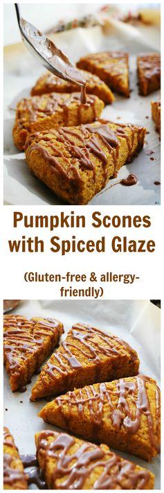 Pumpkin Scones with Spiced Glaze (Gluten, dairy, egg, soy, peanut and tree nut free; top 8 free; vegan