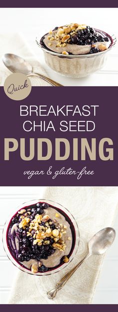 Quick Breakfast Chia Seed Pudding with blueberries & walnuts