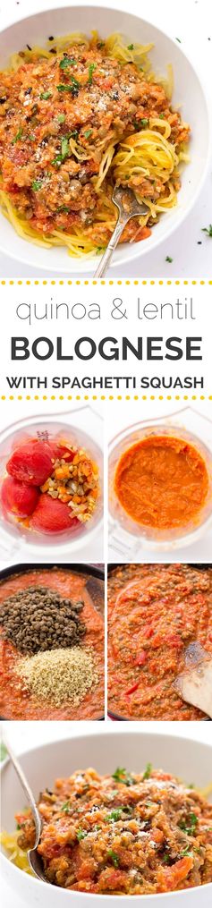 Quinoa + Lentil Bolognese with Spaghetti Squash