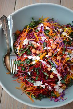 Rainbow salad with Greek yogurt Caesar dressing