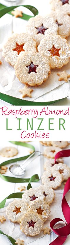 Raspberry Almond Linzer Cookies