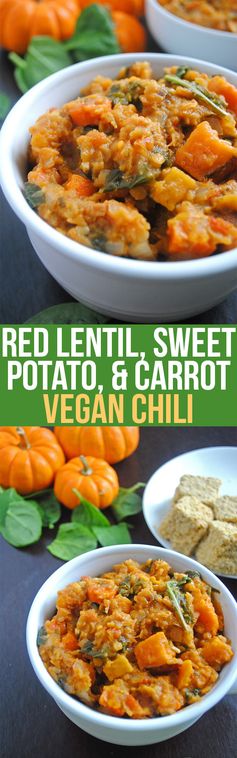Red Lentil, Sweet Potato, and Carrot Vegan Chili