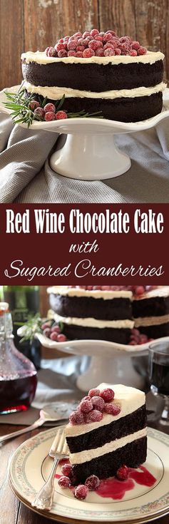 Red Wine Chocolate Cake with Sugared Cranberries