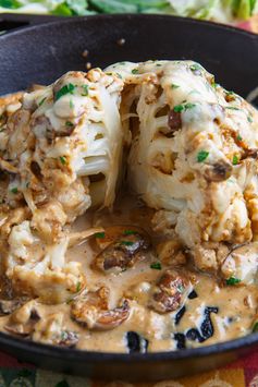 Roast Head of Cauliflower in Creamy Mushroom Sauce