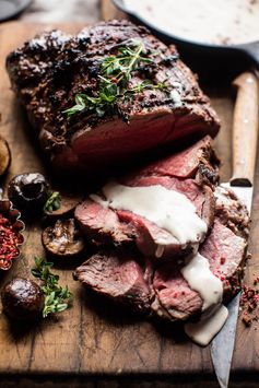 Roasted Beef Tenderloin with Mushrooms and White Wine Cream Sauce