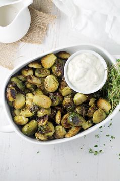 Roasted Brussels Sprouts with a Garlic Parmesan Dip