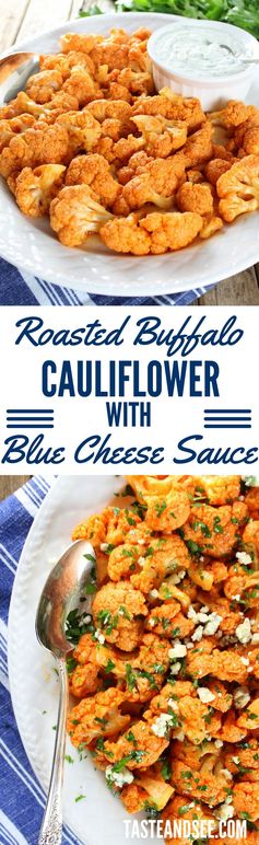 Roasted Buffalo Cauliflower with Blue Cheese Sauce