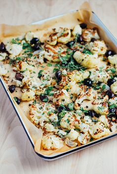 Roasted Cauliflower Salad with Figs, Olives, and Chimichurri