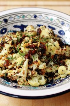 Roasted Cauliflower with Dates, Pine Nuts and Rosemary (Vegan