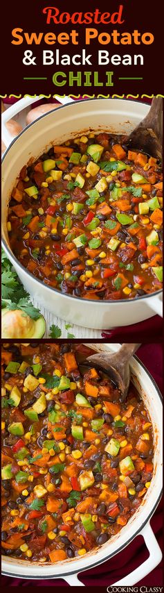 Roasted Sweet Potato and Black Bean Chili