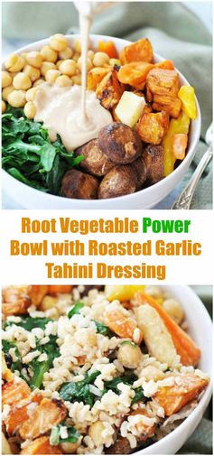 Root Vegetable Power Bowl with Roasted Garlic Tahini Dressing