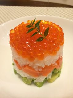 Salmon Caviar and Avocado Sushi Cake