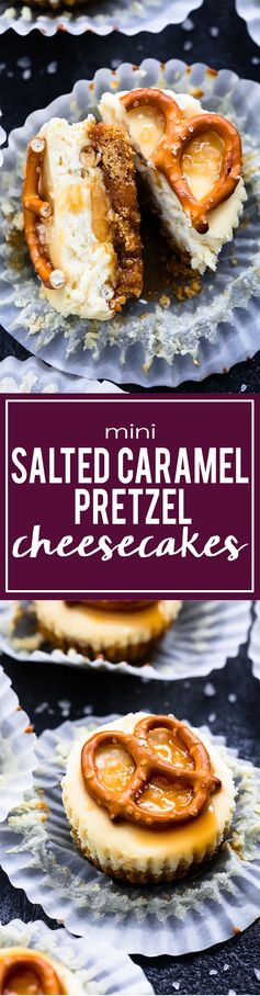 Salted Caramel Pretzel Mini Cheesecakes