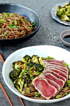 Seared Tuna with Soba Noodles and Sesame Roasted Broccoli
