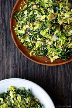 Shredded Kale and Brussels Sprout Salad with Lemon Dressing