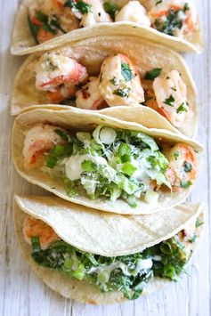 Shrimp Scampi Tacos with Caesar Salad Slaw