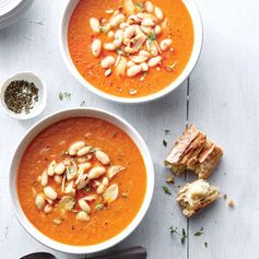 Silky Tomato Soup with White Beans and Garlic Oil