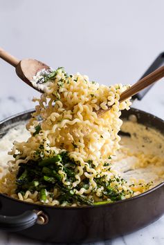 Simple Lemony Feta and Mascarpone Pasta with Grilled Asparagus