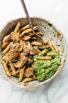 Simple Mushroom Penne with Walnut Pesto