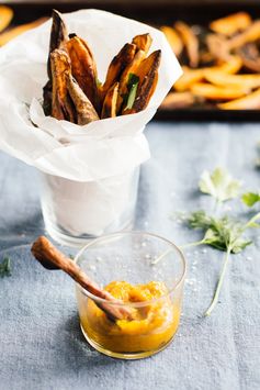 Simple Sweet Potato Fries with Turmeric Tahini Dip