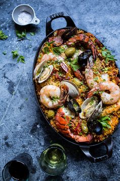 Skillet Grilled Seafood and Chorizo Paella