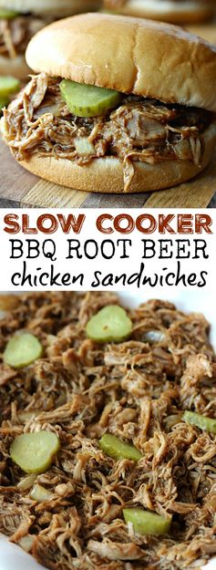 Slow Cooker BBQ Root Beer Chicken Sandwiches