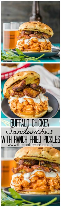 Slow Cooker Buffalo Chicken Sandwiches with Ranch Fried Pickles
