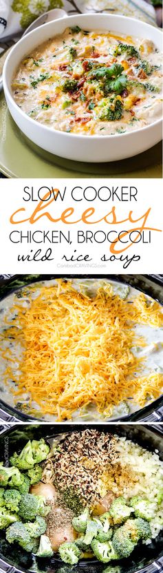 Slow Cooker Cheesy Chicken, Broccoli, Wild Rice Soup