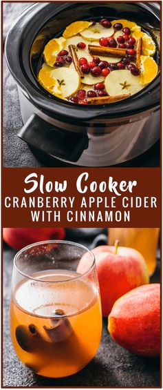 Slow cooker cranberry apple cider with cinnamon