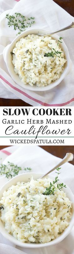 Slow Cooker Garlic Herb Mashed Cauliflower