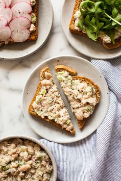 Smashed Garlic Tahini White Bean Salad on Toast