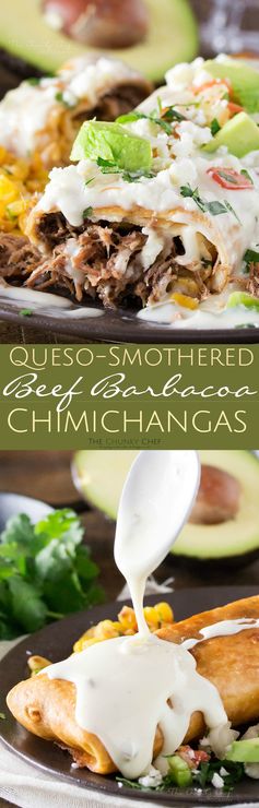 Smothered Beef Barbacoa Chimichangas