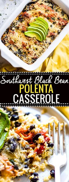 Southwest Black Beans Polenta Casserole (Vegetarian, Gluten Free