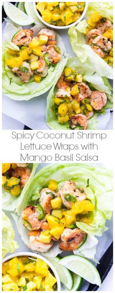 Spicy Coconut Shrimp Lettuce Wraps with Mango Basil Salsa