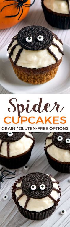 Spider Cupcakes for Halloween (gluten-free, whole grain, all-purpose flour options