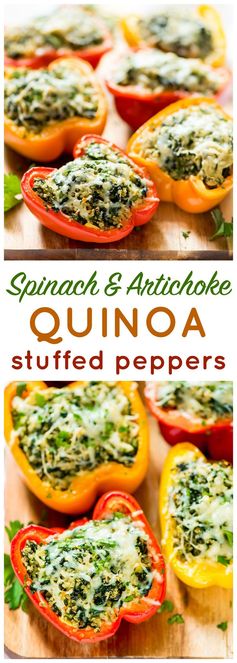 Spinach Artichoke Quinoa Stuffed Bell Peppers
