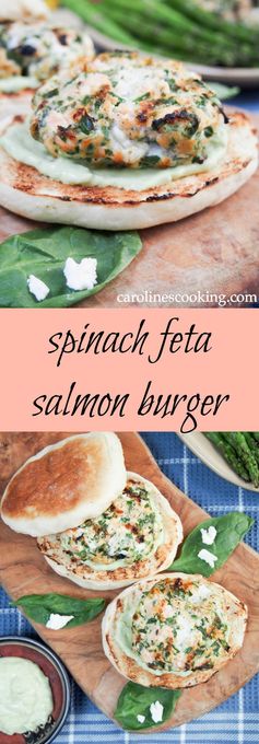 Spinach feta salmon burger