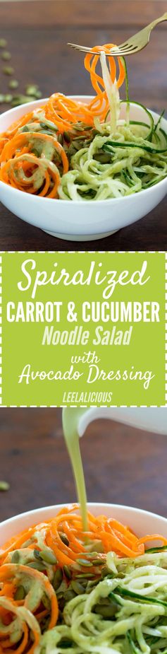 Spiralized Carrot & Cucumber Noodles Salad with Avocado Dressing