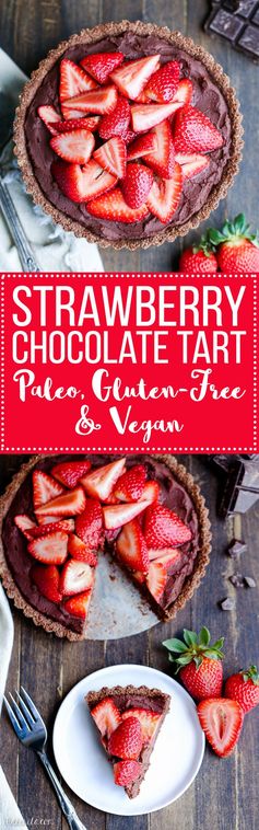 Strawberry Chocolate Ganache Tart (Vegan + Paleo