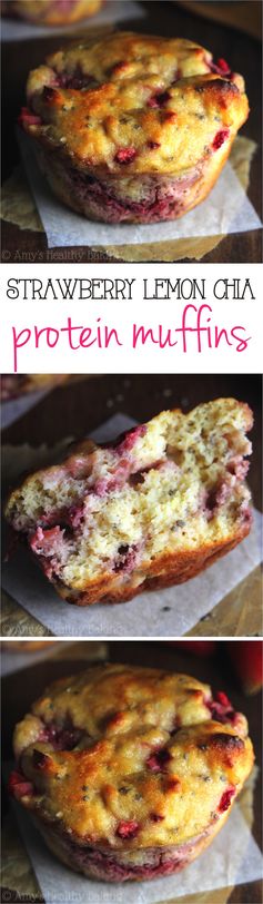 Strawberry Lemon Chia Seed Protein Muffins