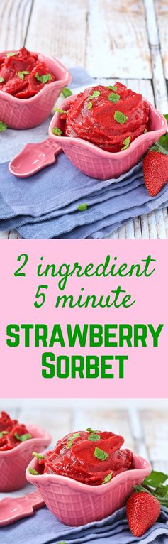Strawberry Sorbet with Mint (2 Ingredients, 5 Minutes!