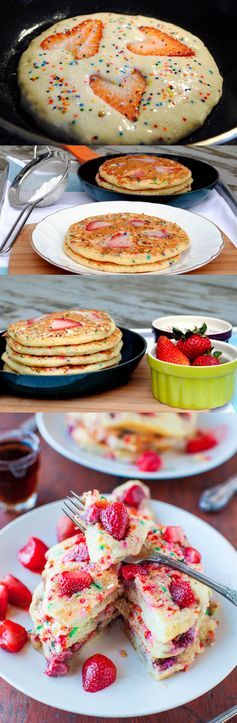 Strawberry Sprinkle Funfetti Pancakes