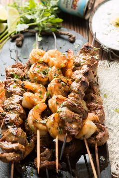 Surf and Turf Kabobs with Pina Colada Sauce