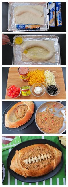 Taco Dip in a Football Bread Bowl