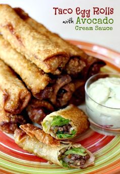 Taco Egg Rolls with Avocado Cream Sauce