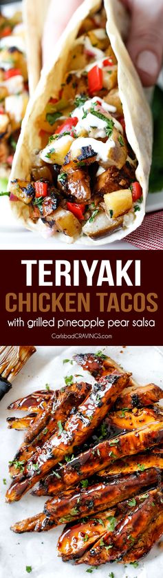 Teriyaki Chicken Tacos with Grilled Pineapple Pear Salsa