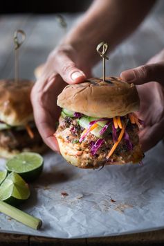 Thai Turkey Burgers with Crunchy Asian Slaw and Cucumber Ribbons