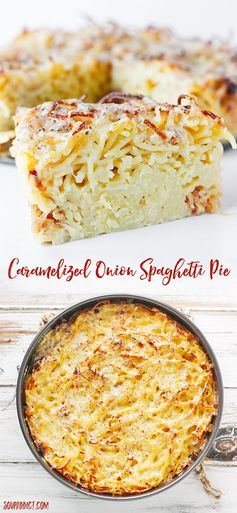 Three Cheese Caramelized Onion Spaghetti Pie