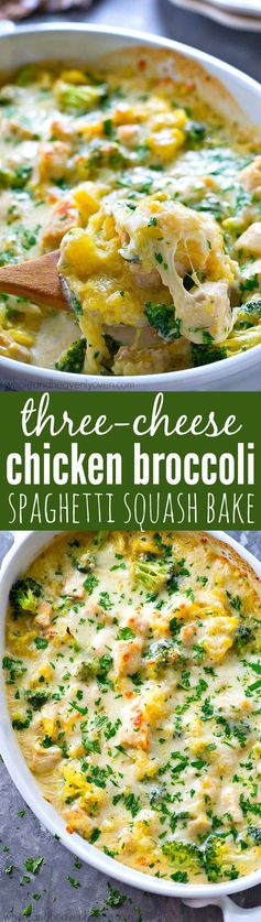 Three-Cheese Chicken Broccoli Spaghetti Squash Bake