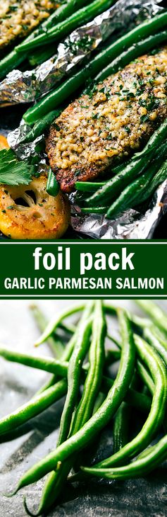 Tin Foil Parmesan Garlic Salmon and Veggies